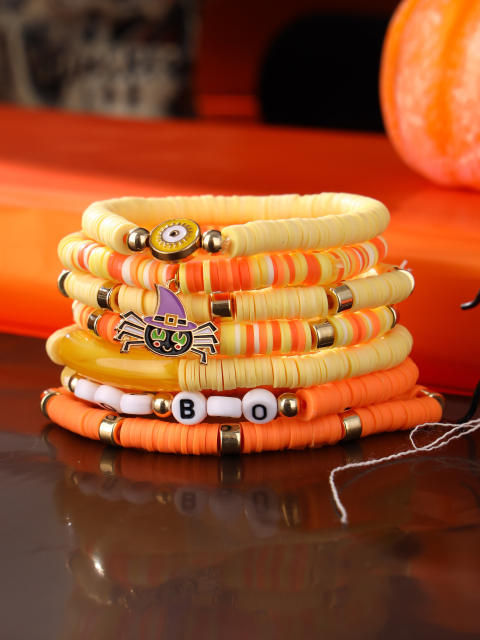 8pcs set halloween series clay beads elastic bracelet set