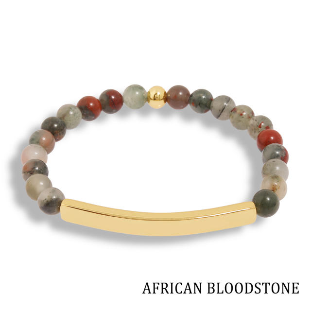 Hot sale natual stone bead stainless steel bar bracelet
