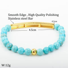 Hot sale natual stone bead stainless steel bar bracelet