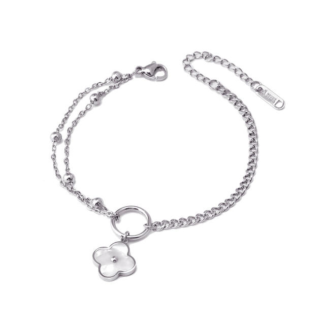 Classic mother shell clover charm stainless steel necklace bracelet anklet set