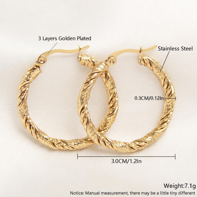 Easy match twisted hoop stainless steel earrings
