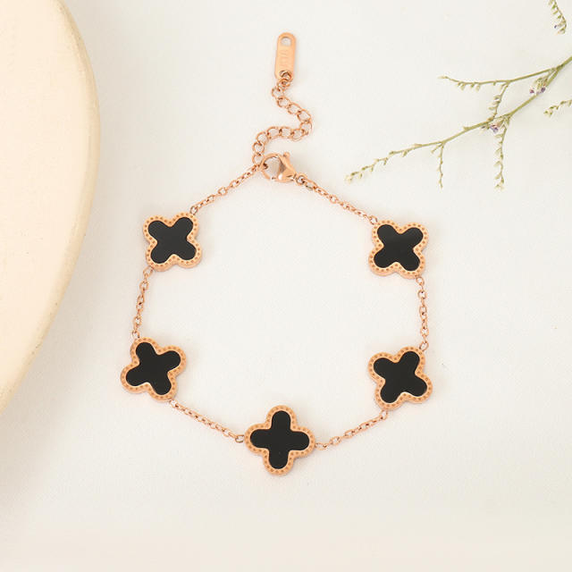 18KG colorful lucky clover women stainless steel bracelet