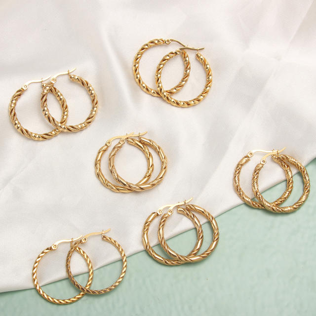 Easy match twisted hoop stainless steel earrings