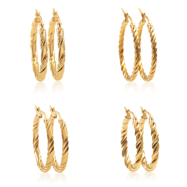 Easy match twisted hoop stainless steel earrings