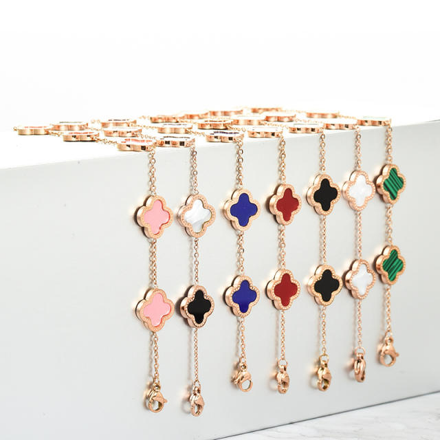 18KG colorful lucky clover women stainless steel bracelet