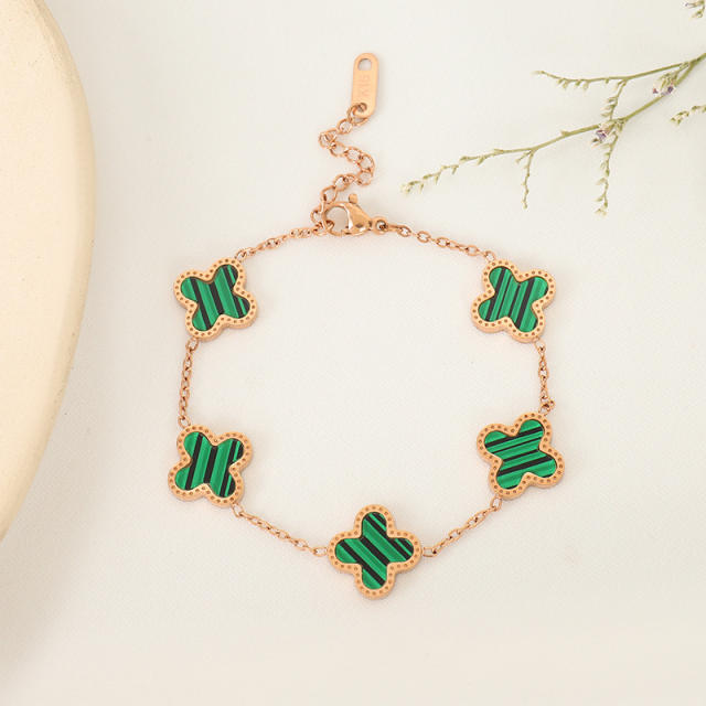18KG colorful lucky clover women stainless steel bracelet