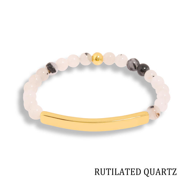 Hot sale natual stone bead stainless steel bar bracelet
