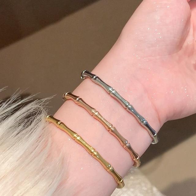 Chic simple bamboo stainless steel band bangle bracelet
