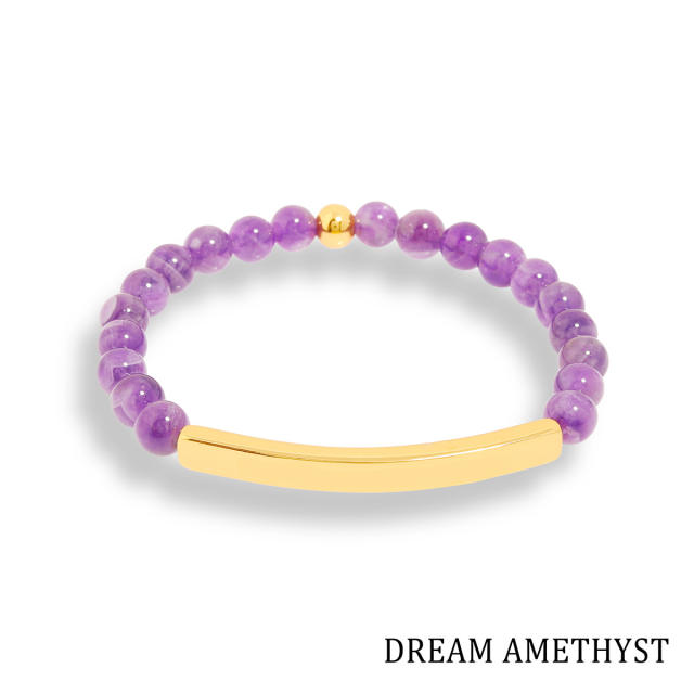 Hot sale natual stone bead stainless steel bar bracelet