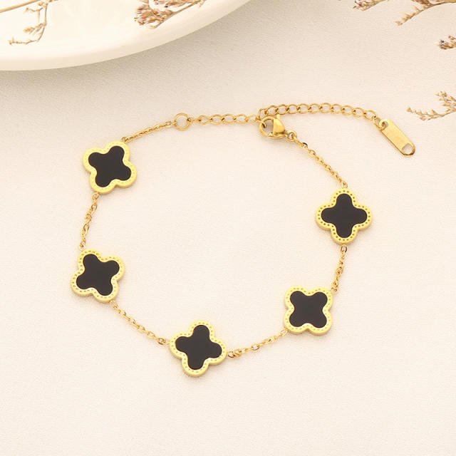 18KG colorful lucky clover women stainless steel bracelet