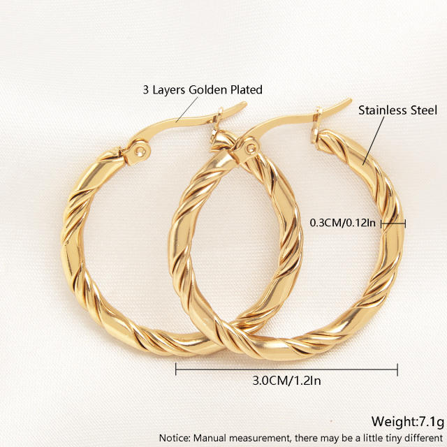 Easy match twisted hoop stainless steel earrings