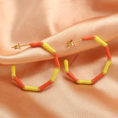 Fashionable color enamel stainless steel open hoop bamboo earrings