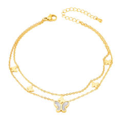 18K two layer mother shell buttefly stainless steel anklet