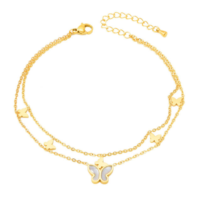 18K two layer mother shell buttefly stainless steel anklet