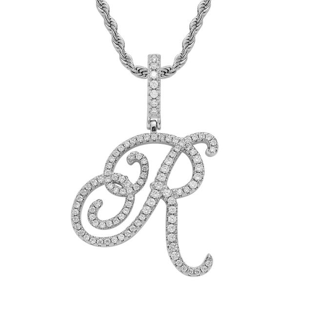 HIPHOP diamond initial letter pendant stainless steel rope chain necklace for men