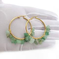 Natural crystal stone stainless steel hoop earrings