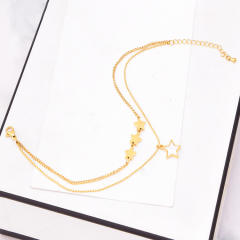 Concise two layer mother shell star stainless steel anklet