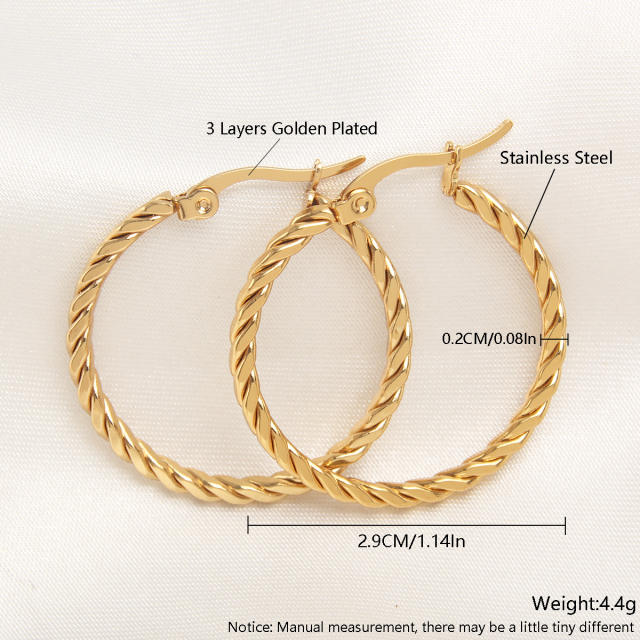 Easy match twisted hoop stainless steel earrings