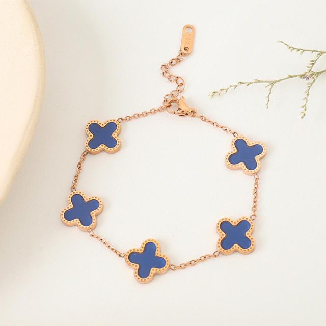 18KG colorful lucky clover women stainless steel bracelet