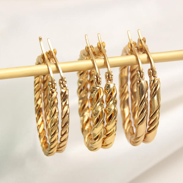 Easy match twisted hoop stainless steel earrings