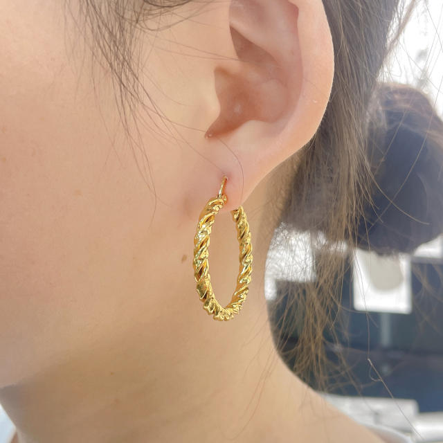 Easy match twisted hoop stainless steel earrings