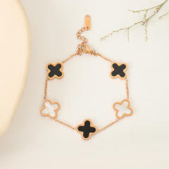 18KG colorful lucky clover women stainless steel bracelet