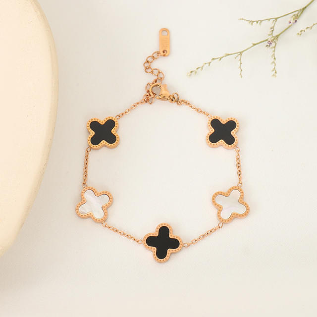 18KG colorful lucky clover women stainless steel bracelet