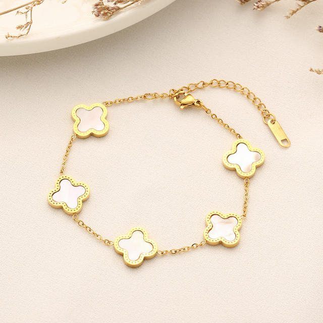 18KG colorful lucky clover women stainless steel bracelet