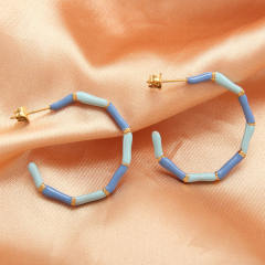 Fashionable color enamel stainless steel open hoop bamboo earrings