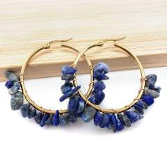 Natural crystal stone stainless steel hoop earrings