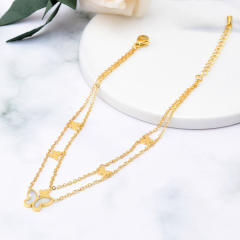 18K two layer mother shell buttefly stainless steel anklet