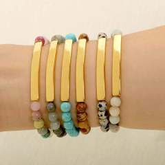 Hot sale natual stone bead stainless steel bar bracelet