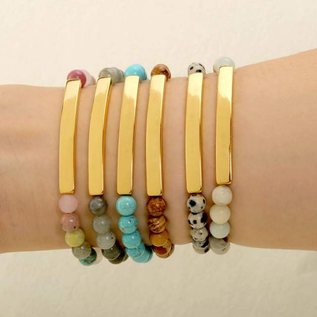 Hot sale natual stone bead stainless steel bar bracelet
