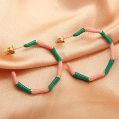 Fashionable color enamel stainless steel open hoop bamboo earrings