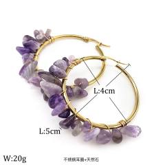 Natural crystal stone stainless steel hoop earrings