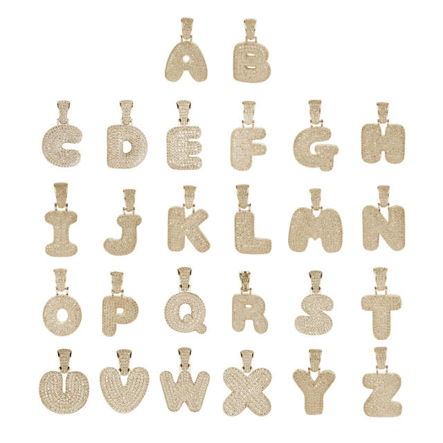 Hiphop ice out initial letter pendant stainless steel rope chain necklace