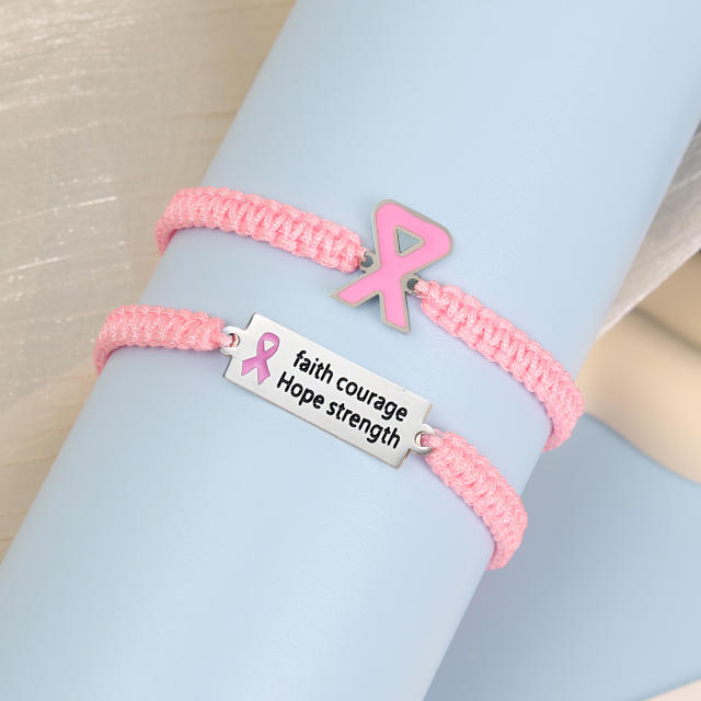 courage strength Pin ribbon stainless steel bar string bracelet