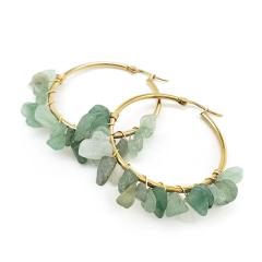 Natural crystal stone stainless steel hoop earrings