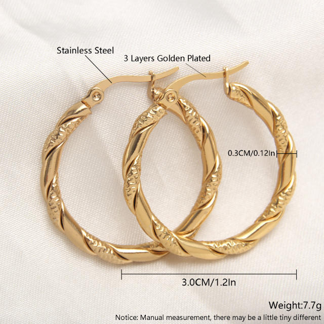 Easy match twisted hoop stainless steel earrings