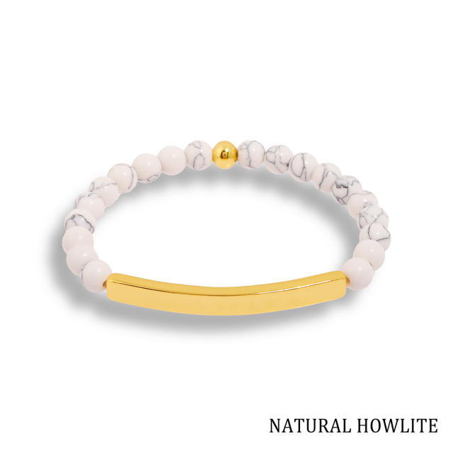 Hot sale natual stone bead stainless steel bar bracelet