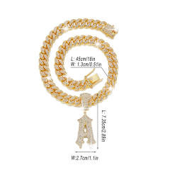 HIPHOP diamond inital A letter cuban link chain necklace