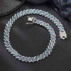 14mm hiphop full colorful diamond cuban link chain choker necklace