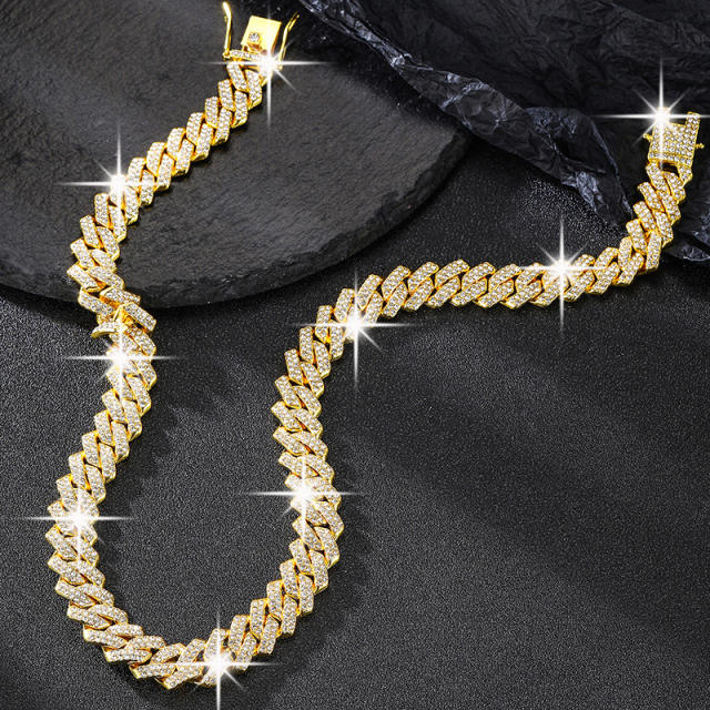 14mm hiphop full colorful diamond cuban link chain choker necklace