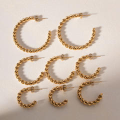 INS 18KG classic twisted hoop stainless steel earrings