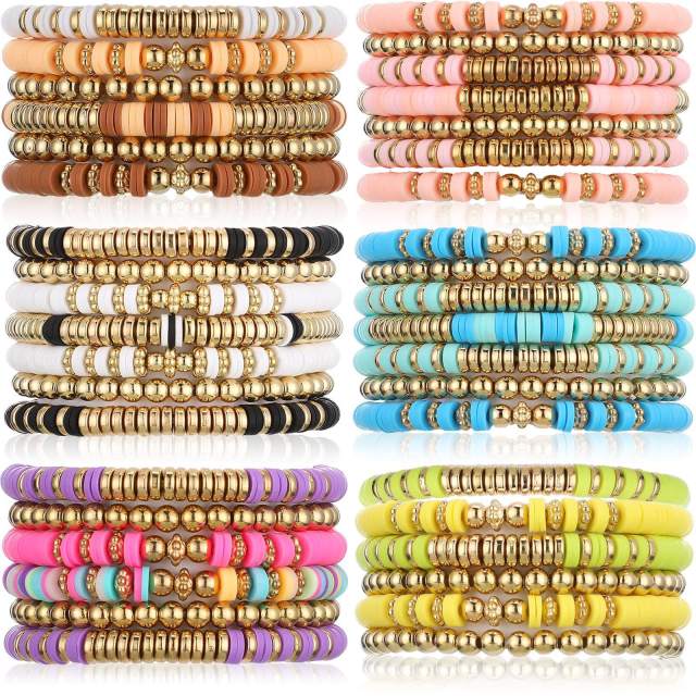 Boho colorful clay bead multi layer friendship bracelet set