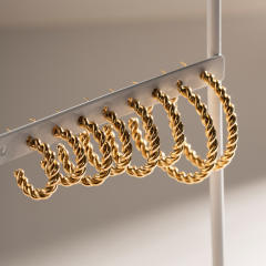 INS 18KG classic twisted hoop stainless steel earrings