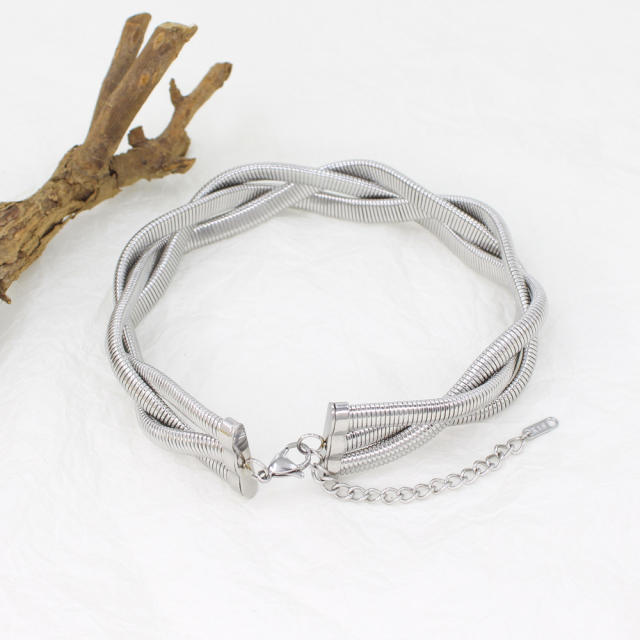 Luxury braid pattern stainless steel choker necklace chunky choker