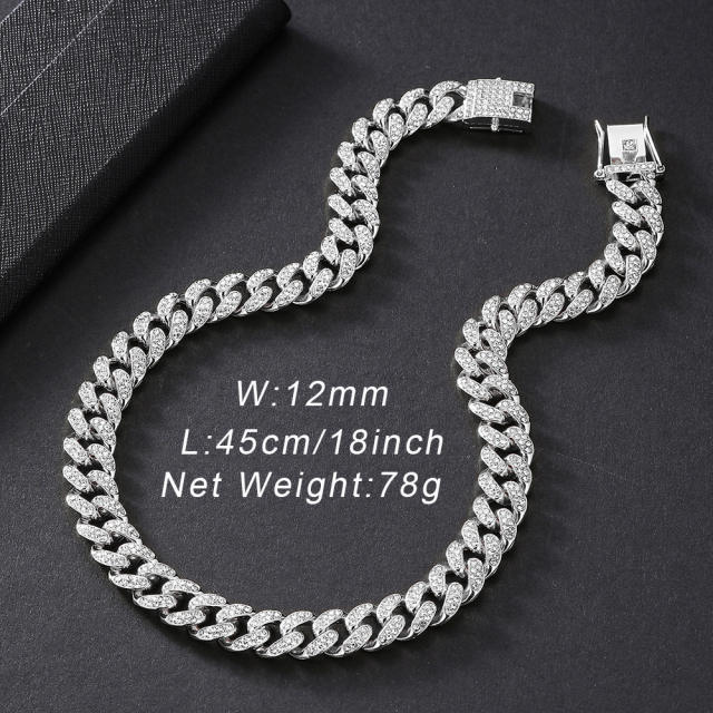 Hot sale classic diamond cuban link chain necklace