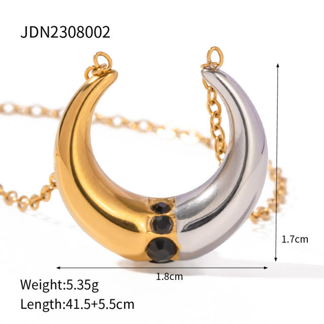 18K two tone ox horn crescent moon stainless steel necklace set