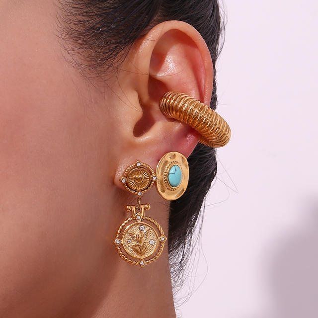 18KG vintage angel coin pendant stainless steel earrings
